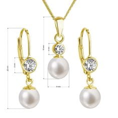 Evolution Group Pozlátená sada šperkov so zirkónmi a pravými perlami 29006.1 (náušnice, retiazka, prívesok)