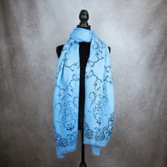 VegaLM Zimný šál z Merino vlny so vzorom ORNAMENT BLUE, Vyrobený na Slovensku