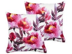 Beliani Sada 2 vonkajších vankúšov s kvetinovým vzorom 45 x 45 cm biela a ružová LANROSSO