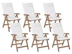 Beliani Sada 6 záhradných skladacích stoličiek z tmavého akáciového dreva s krémovo bielymi vankúšmi AMANTEA