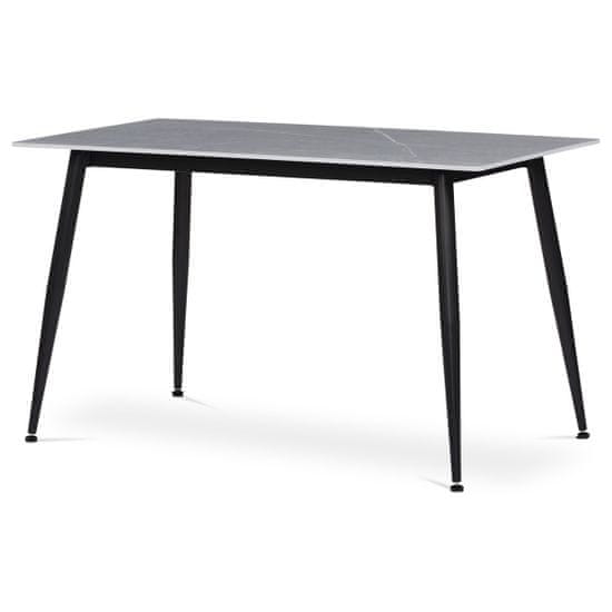 Autronic Stôl jedálenský 130x70x76 cm, doska spekaný kameň v imitácii matného mramoru, čierne kovové nohy
