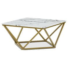 Autronic Stôl konferenčný, MDF doska s dekorom biely mramor, zlatý matný kovový rám.