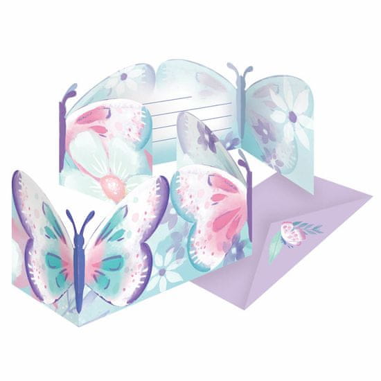 Amscan Pozvánky s obálkami Motýlik pastelový 8ks