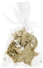 Santex Vianočné symboly zlaté s trblietkami 5x5cm 12ks