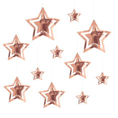 PartyPal Visiace dekorácie Ružovo-zlaté hviezdy s 3D efektom 11ks