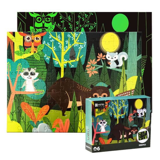 Aga4Kids Detské svietiace puzzle Zvieratká v lese 100 dielikov