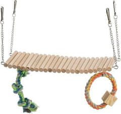 Trixie Závěsný žebřík s hračkou a lanem, pro křečky, dřevo/lano, 30 x 17 x 9 cm - DOPRODEJ