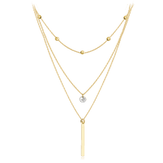 MINET Trojitý zlatý náhrdelník s bielym zirkónom Au 585/1000 2,40g