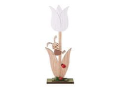 Dekorácia drevo 100x290mm tulipán so zajačikom, prírodná, biela, hnedá