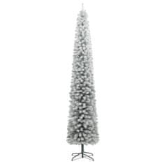 Vidaxl Úzky vianočný stromček 300 LED, zasnežený s guľami 270 cm