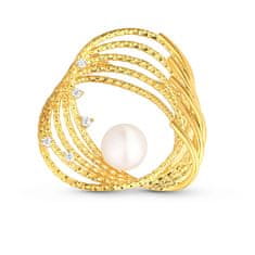 JwL Luxury Pearls Pozlátená perlová brošňa s pravou perlou a zirkónmi JL0846