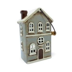 Keramický domček, lampáš na sviečku s rukoväťou, výška 23 cm Farba: Šedomodrá