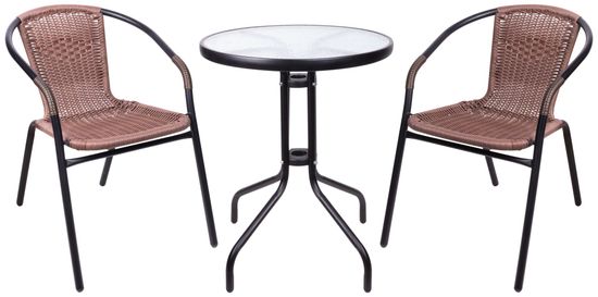 ST LEISURE EQUIPMENT Set balkónový ALESIA, hnedý, stôl 70x60 cm, 2x stolička 52x55x73 cm, oceľ