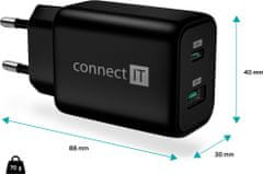Connect IT síťový adaptér GaN Wanderer2, USB-C, USB-A, PD 33W, čierna