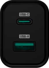 Connect IT síťový adaptér GaN Wanderer2, USB-C, USB-A, PD 33W, čierna