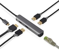 Nedis Multiportový adaptér USB-C, 3x USB-A, HDMI, RJ45