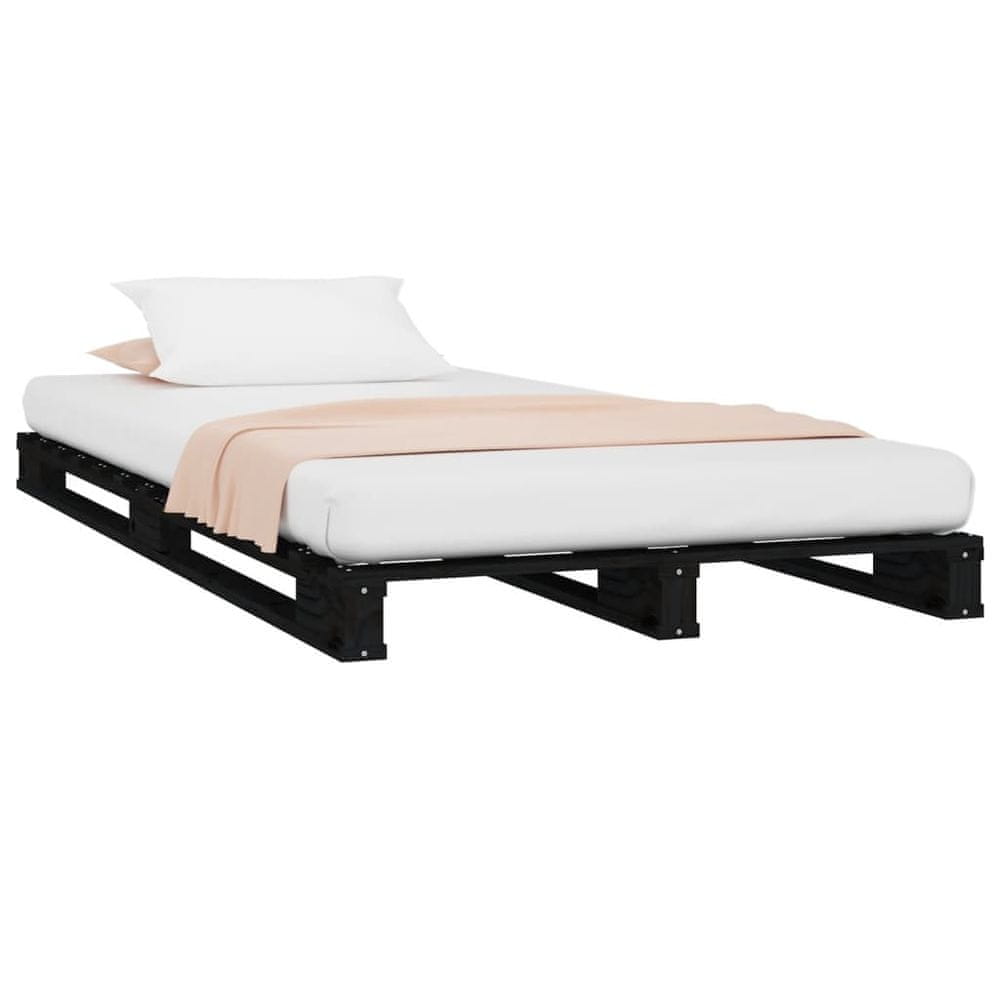 Vidaxl Paletová posteľ, čierna 100x200 cm, borovicový masív