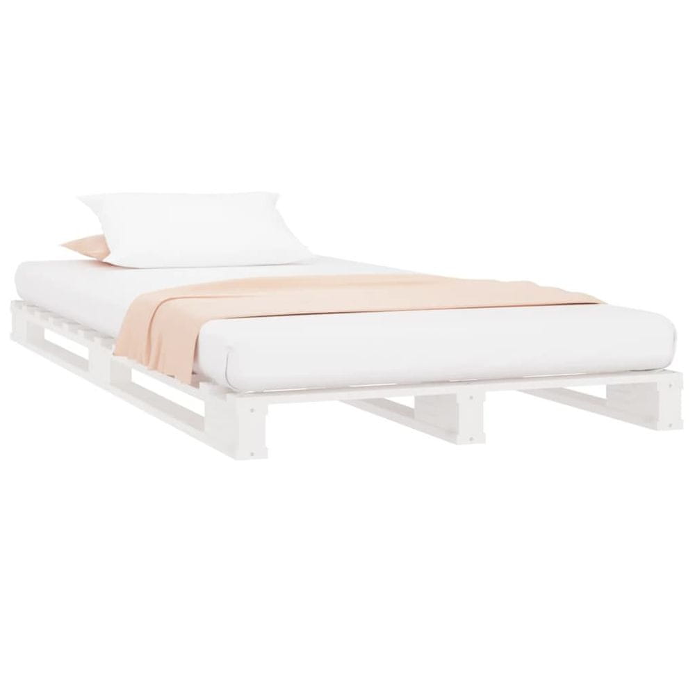 Vidaxl Paletová posteľ, biela 75x190cm, borovica, malé jednolôžko
