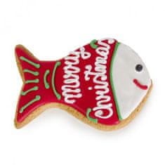 COBBYS PET Vianočná sušienka pre mačky s lososovou príchuťou v tvaru rybky v darčekovom balení 73g / 10 cm
