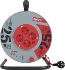 EMOS PVC predlžovací kábel na bubne - 4 zásuvky, 25m, 1mm2
