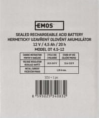 EMOS Bezúdržbový olovený akumulátor 12 V/4,5 Ah, fastón 4,7 mm