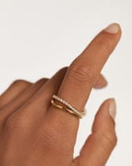 PDPAOLA Pôvabný pozlátený prsteň so zirkónmi Twister Essentials AN01-844 (Obvod 52 mm)