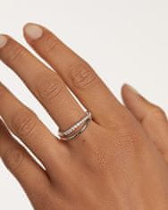 PDPAOLA Pôvabný strieborný prsteň so zirkónmi Twister Essentials AN02-844 (Obvod 56 mm)