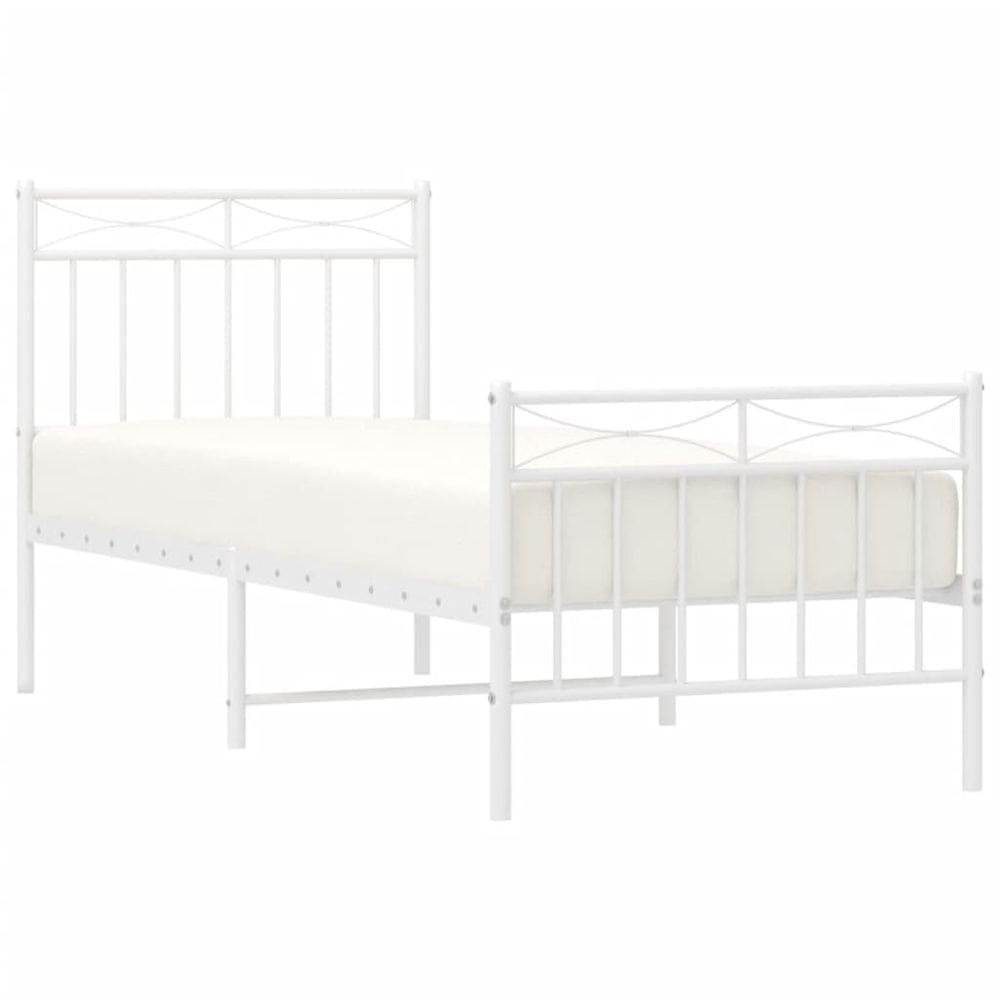 Vidaxl Kovový rám postele s čelom a podnožkou biely 75x190 cm
