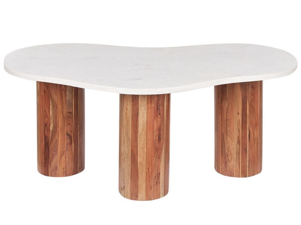 Beliani Mramorový konferenčný stolík biela/svetlé drevo CASABLANCA