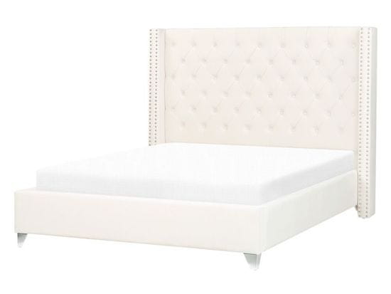 Beliani Zamatová posteľ 140 x 200 cm krémová biela LUBBON