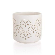 HOME DECOR Svietnik na čajové sviečky porcelánový 7,4 x 7 cm, kvety, biely, súprava 6 ks
