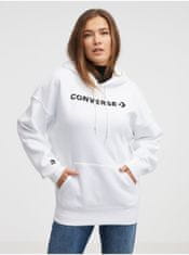 Converse Biela dámska mikina s kapucňou Converse Embroidered Wordmark XS