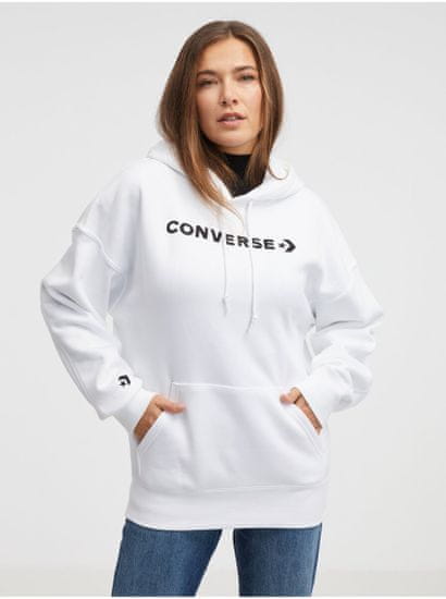Converse Biela dámska mikina s kapucňou Converse Embroidered Wordmark
