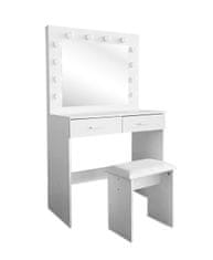 Aga Toaletný stolík so zrkadlom a osvetlením + taburet Matný Biely