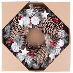 Strend Pro Veniec MagicHome Vianoce, prírodný, s bielymi šiškami, závesný, 37x9x37 cm