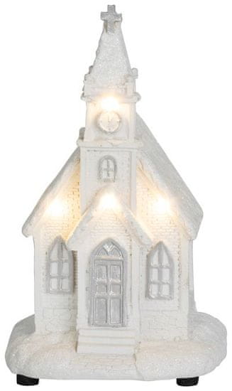 Strend Pro Dekorácia MagicHome Vianoce, Kostol biely, 4 LED teplá biela, 2xAAA, interiér, 10x9x17 cm, .