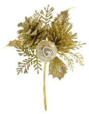 Strend Pro Vetvička MagicHome Vianoce, so šiškou, zlatá 15 cm