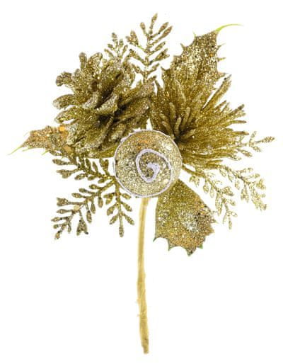 Strend Pro Vetvička MagicHome Vianoce, so šiškou, zlatá 15 cm