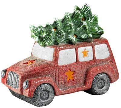 Strend Pro Dekorácia MagicHome Vianoce, Minivan so stromčekom, 1 LED, 3xAAA, keramika, 35x19x29 cm