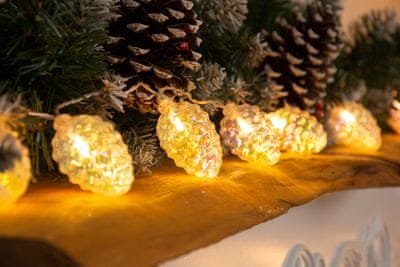 Strend Pro Reťaz MagicHome Vianoce Pine, 10x LED teplá biela, so šiškami, 2xAA, jednoduché svietenie, osvetlenie, L-1,35 m