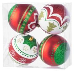 Strend Pro Gule MagicHome Vianoce, 4 ks, červeno - zelené, s ornamentami, na vianočný stromček, 10 cm
