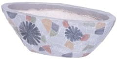 Strend Pro Dekorácia MagicHome, Kvetináč s mozaikou, sivý, široký, keramika, 40,5x19x14 cm