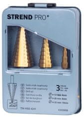 Strend Pro Sada stupňovitých vrtákov Strend Pro SS421, 4-12, 4-20, 4-32 mm, TiN, HSS 4241 rovný, do kovu
