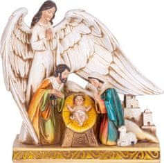 Strend Pro Dekorácia MagicHome Vianoce, Svätá rodinka pod krídlami anjela, polyresin, 21,5 cm