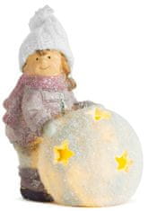 Strend Pro Postavička MagicHome Vianoce, Dievčatko s guľou LED, terakota, 13x9x15 cm