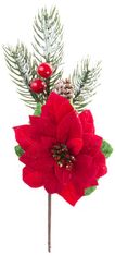 Strend Pro Vetvička MagicHome Vianoce, s kvetom poinsettia, červená, 22 cm