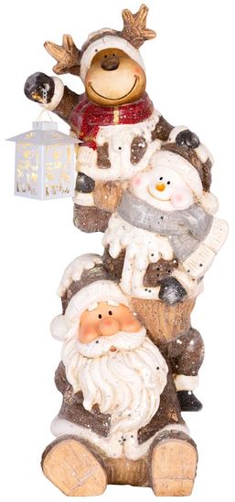 Strend Pro Dekorácia MagicHome Vianoce, Santa, sob a snehuliak s lampášikom, 1 LED, 2xAAA, keramika, 29x24x66 cm
