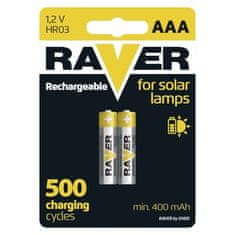 Raver Batéria RAVER SOLAR HR03, nabíjateľná batéria, 400 mAh, bal. 2 ks, AAA tužka
