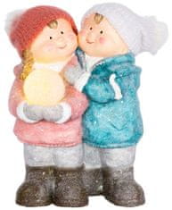 Strend Pro Postavička MagicHome Vianoce, Chlapček a dievčatko so snehovou guľou, 1 LED, keramika, 27,5x23x40 cm