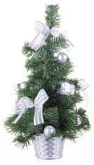 Strend Pro Stromček MagicHome Vianoce, ozdobený, strieborný, mašľa, 40 cm